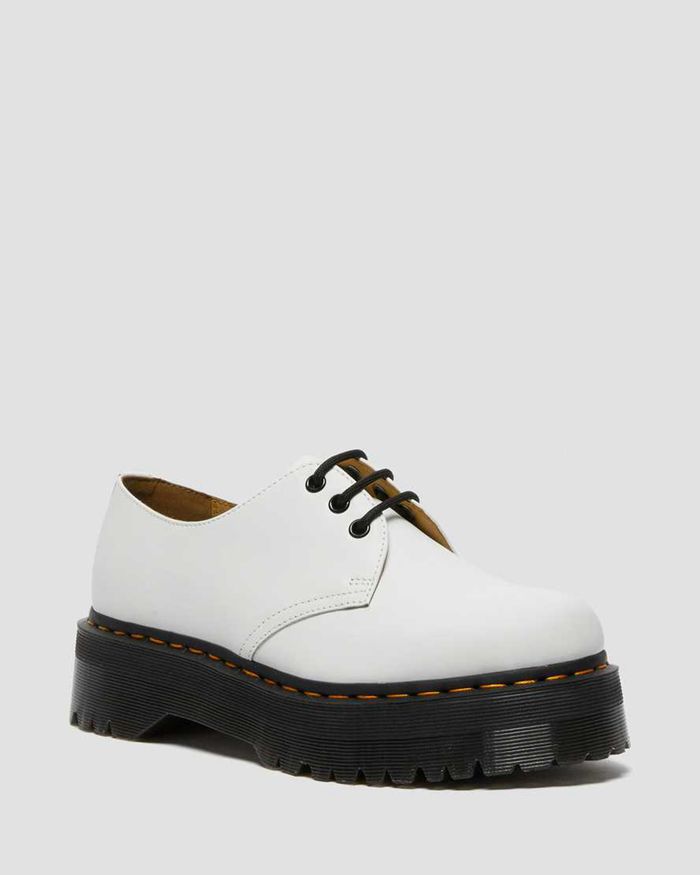 Dr Martens Womens 1461 Smooth Leather Platform Oxfords White - 14036TXWM